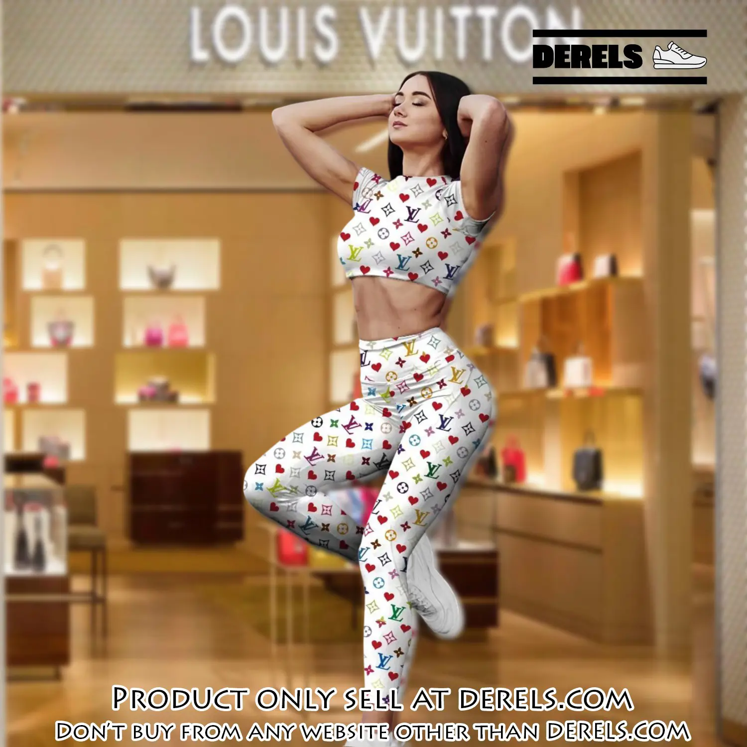 White louis vuitton sportwear combo luxury crop top tshirt and legging for women ctl1004 dr2821260